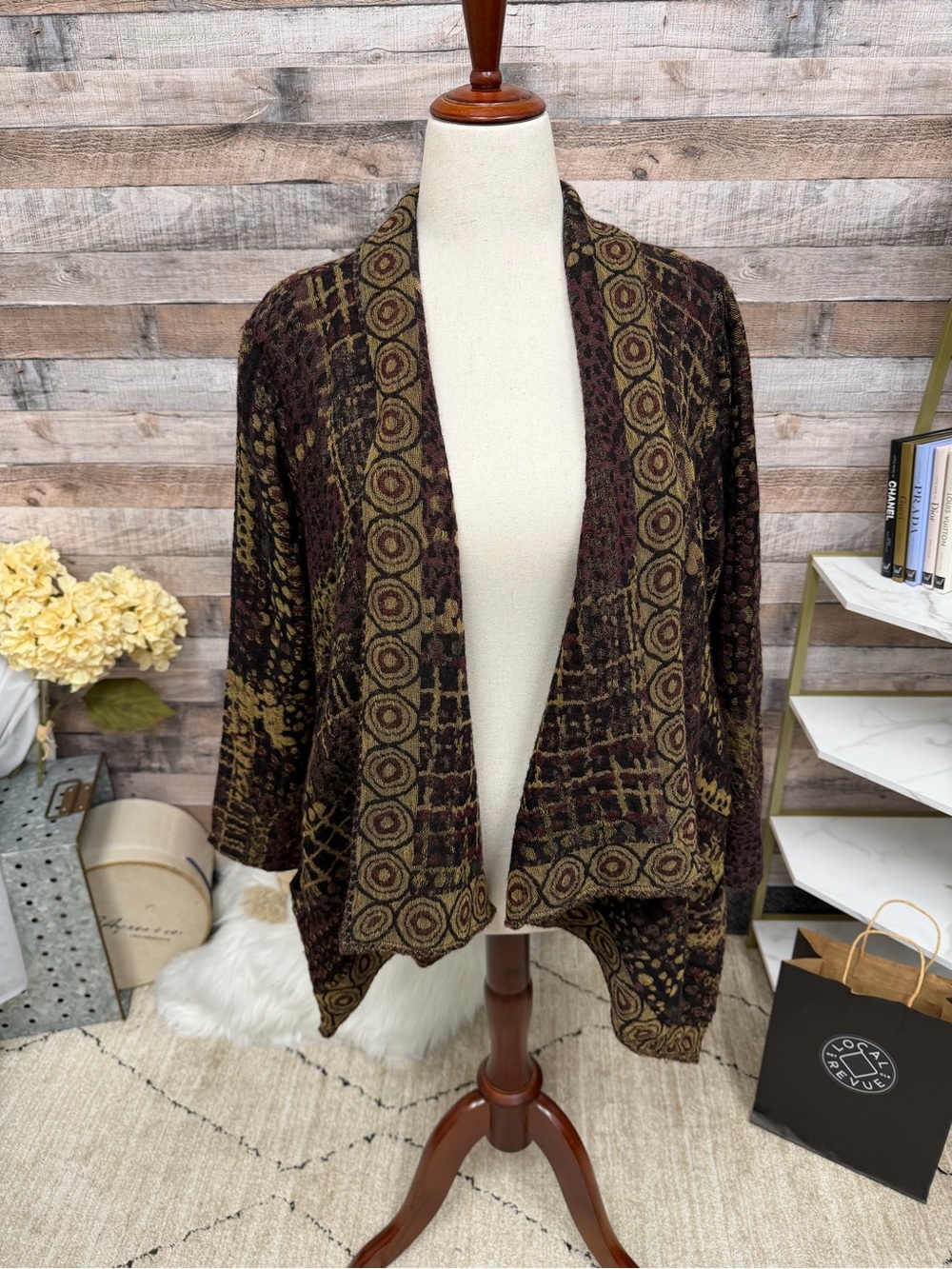 Paisley & Sage Brown, Black & Wine Open Front Cardigan